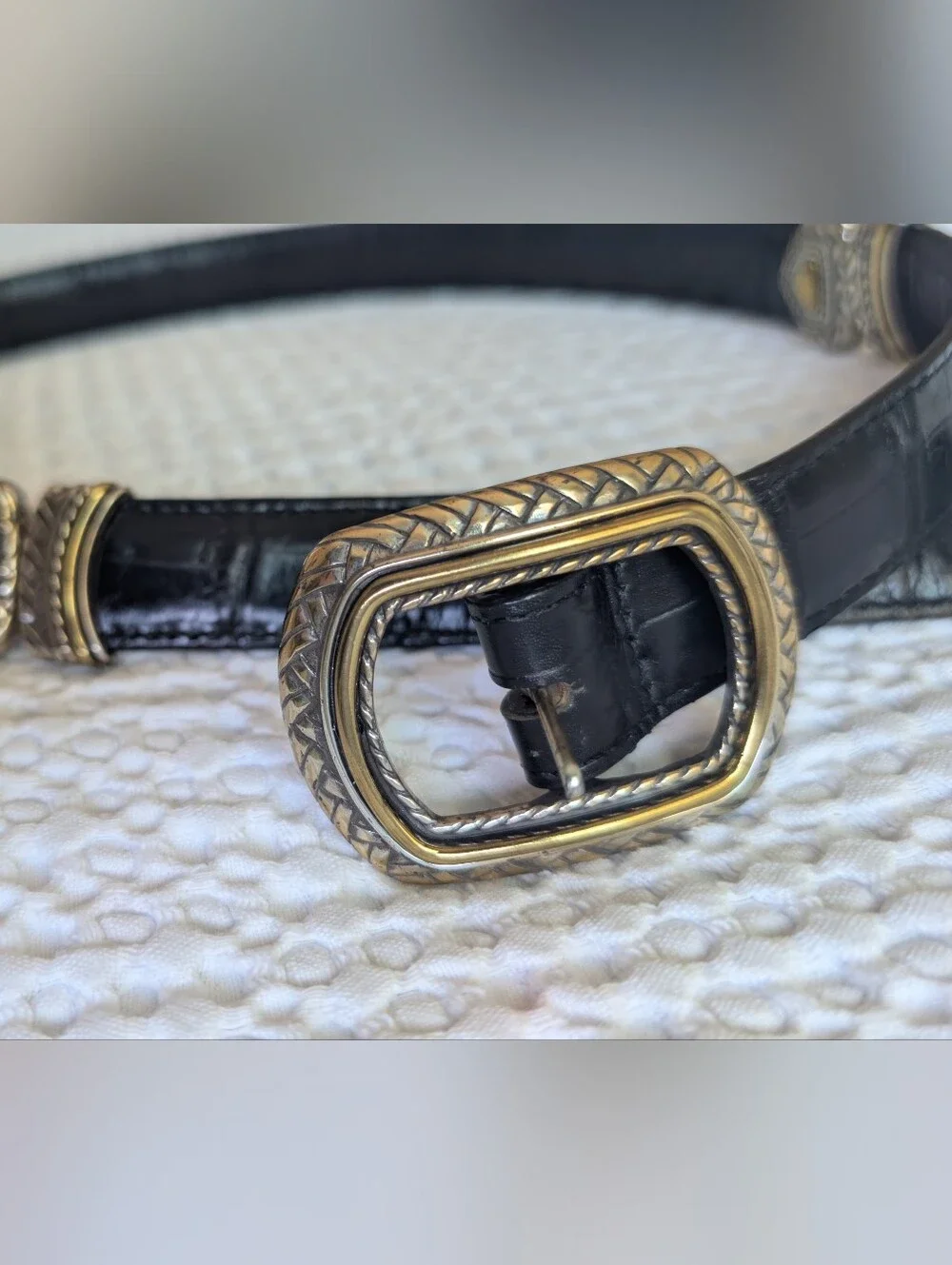 Vintage BRIGHTON Marcus Two Tone Croc Leather Belt Heart Concho 40210 Size 32